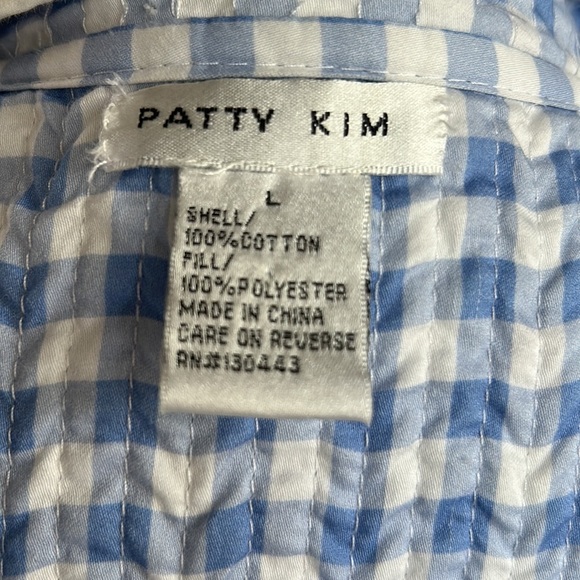 Patty Kim blue with white polka dots quilted roll sleeve open front jacket - Picture 11 of 16